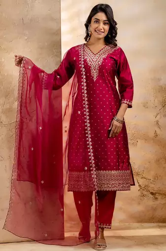 pink fancy chanderi silk kurta set