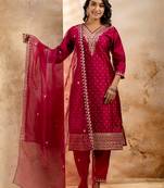 pink fancy chanderi silk kurta set