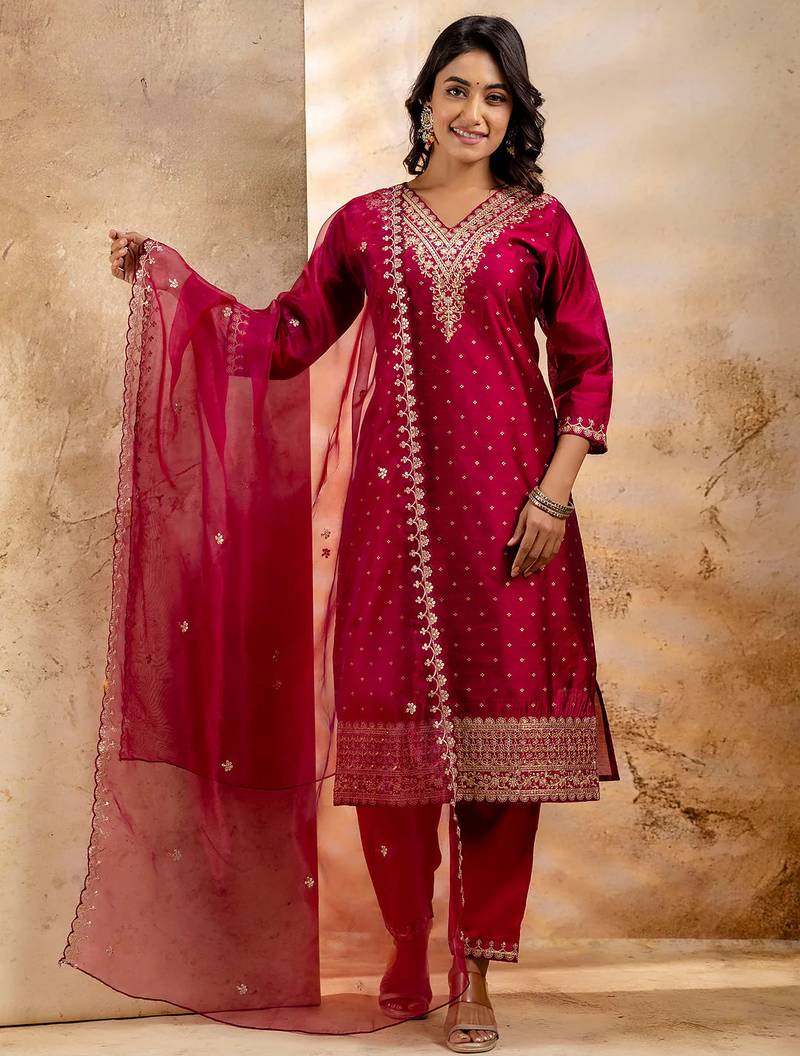 pink fancy chanderi silk kurta set