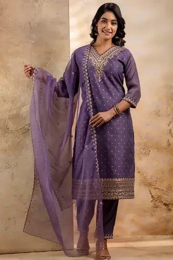 lavender fancy chanderi silk kurta set