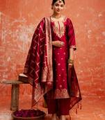 maroon fancy cotton silk kurta set