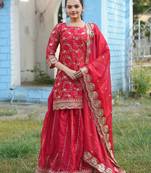 red fancy silk kurta set