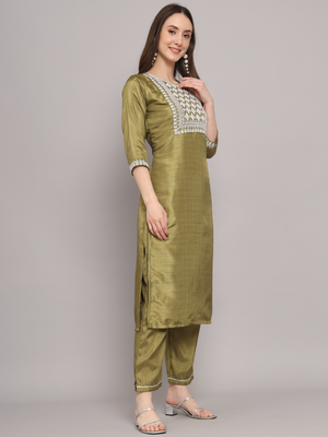 green fancy silk blend kurta set 4