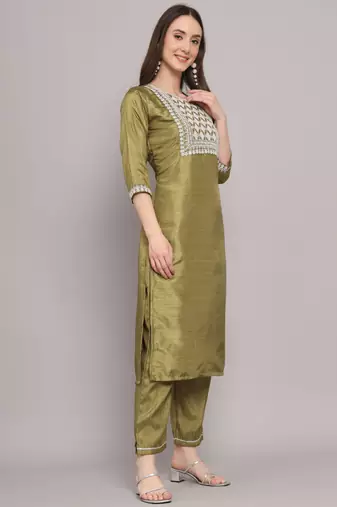 green fancy silk blend kurta set