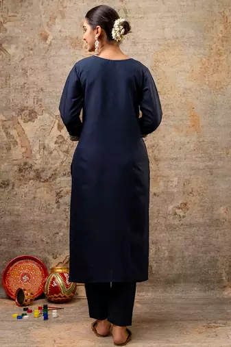 blue fancy silk blend kurta set