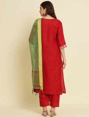maroon fancy silk blend kurta set 4