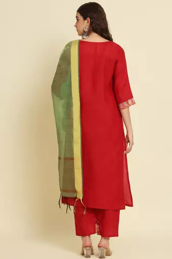 maroon fancy silk blend kurta set
