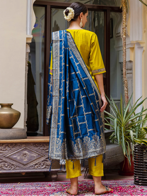 yellow fancy viscose rayon kurta set 3