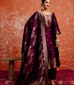 wine fancy cotton silk kurta set