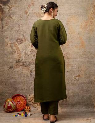 olive fancy silk blend kurta set 4