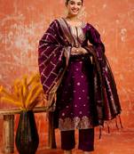 wine fancy cotton silk kurta set