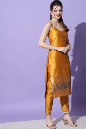 mustard fancy cotton silk kurta set