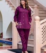 purple fancy silk blend kurta set