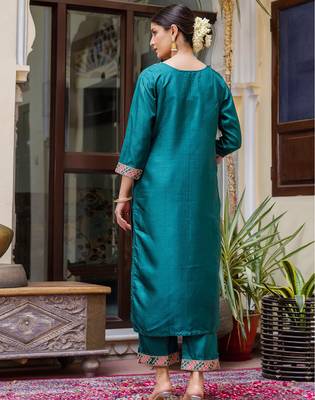 royal-blue fancy silk blend kurta set 4