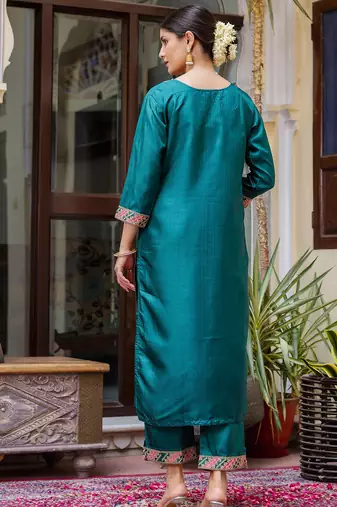 royal-blue fancy silk blend kurta set