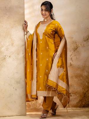 mustard fancy blended cotton kurta set 2