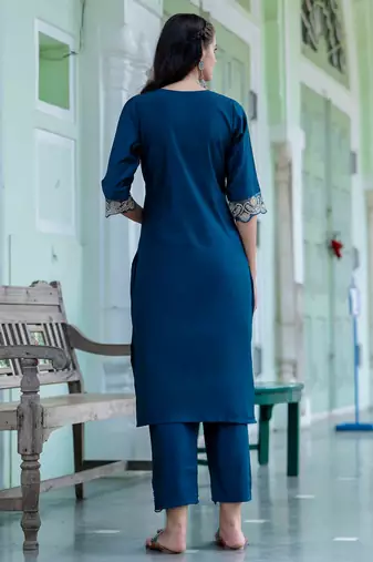 teal fancy silk blend kurta set