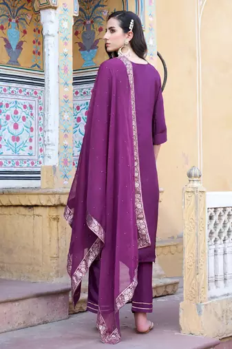 purple fancy viscose rayon kurta set