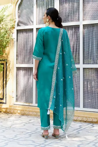 blue fancy silk blend kurta set