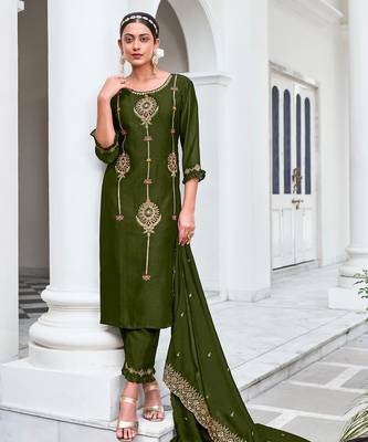 mehendi fancy silk kurta set 1