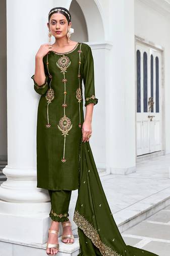 mehendi fancy silk kurta set