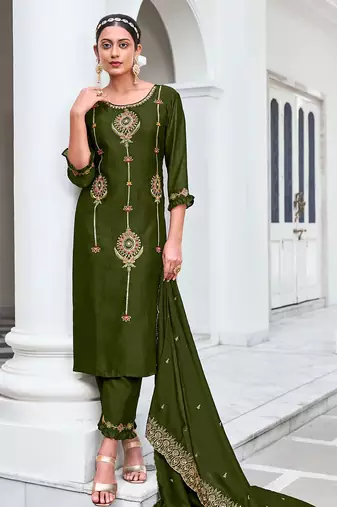 mehendi fancy silk kurta set