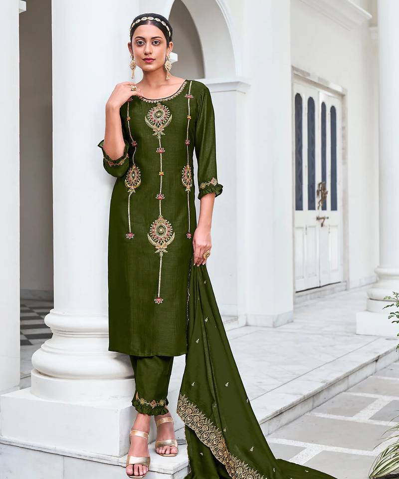 mehendi fancy silk kurta set