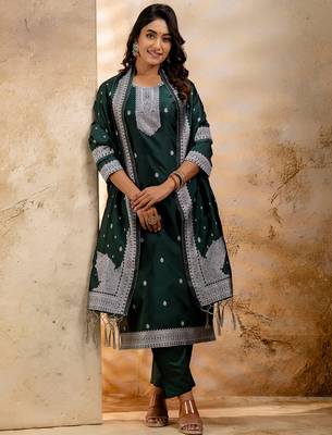 green fancy blended cotton kurta set 2