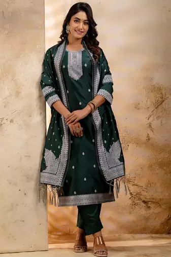 green fancy blended cotton kurta set