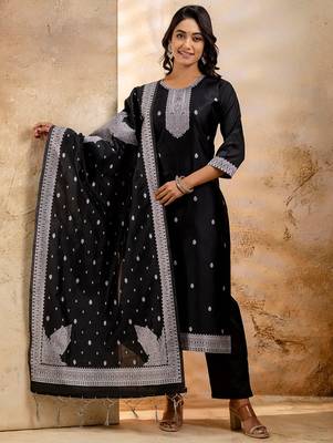 black fancy blended cotton kurta set 2