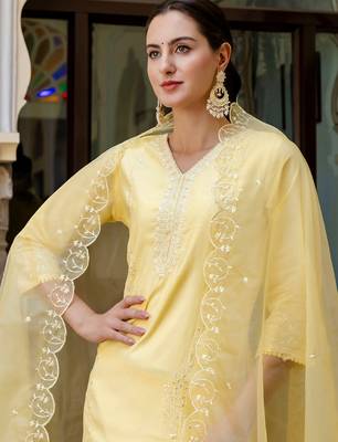 yellow fancy viscose kurta set 3