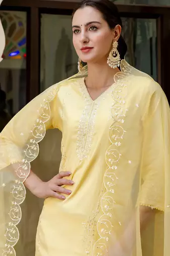 yellow fancy viscose kurta set