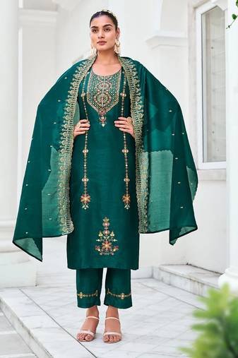 green fancy silk kurta set