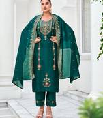 green fancy silk kurta set