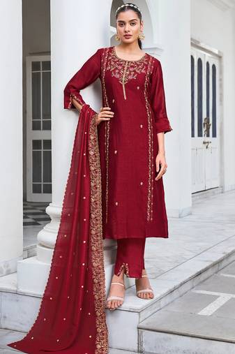 maroon fancy silk kurta set