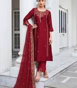 maroon fancy silk kurta set