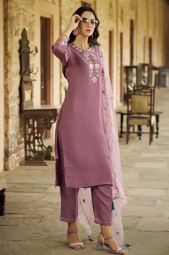 light-purple fancy pure silk blend kurta set