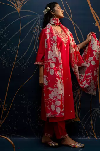 pink fancy viscose rayon kurta set