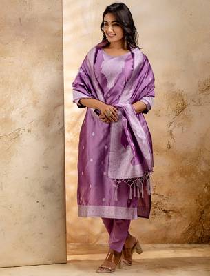 lavender fancy blended cotton kurta set 2