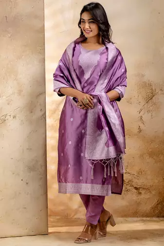 lavender fancy blended cotton kurta set