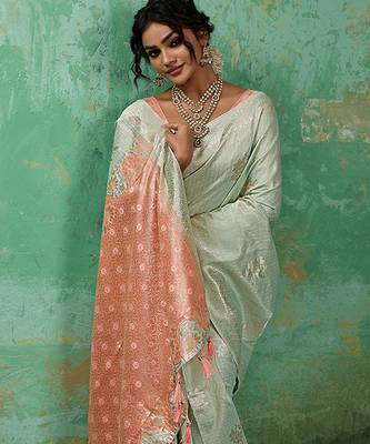 Green woven linen cotton saree 5