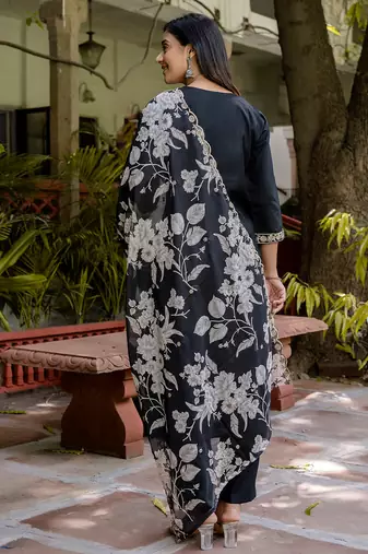 black fancy viscose rayon kurta set