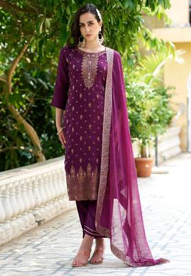 purple fancy viscose rayon kurta set 2