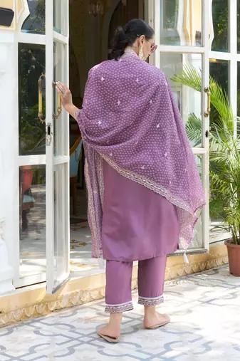 lavender fancy silk blend kurta set
