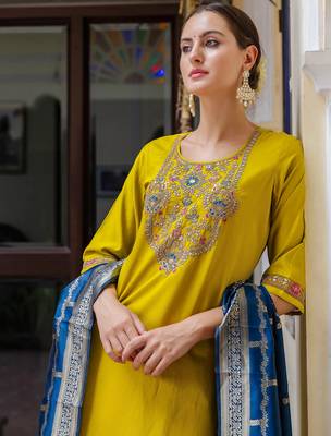 yellow fancy viscose rayon kurta set 4