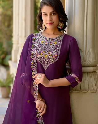 purple fancy viscose rayon kurta set 4