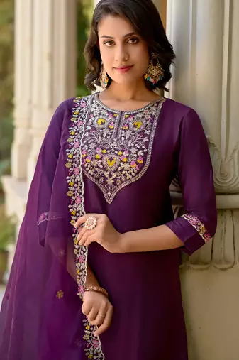 purple fancy viscose rayon kurta set