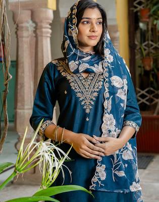 teal fancy viscose rayon kurta set 3