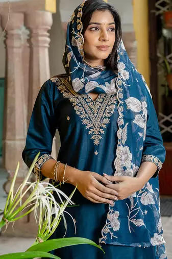 teal fancy viscose rayon kurta set
