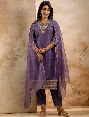lavender fancy chanderi silk kurta set 2
